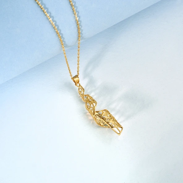 925 Ayar Gümüş Altın Kaplama Geometrik Desenli Modern Kolye - CN00455 ürün görseli 1