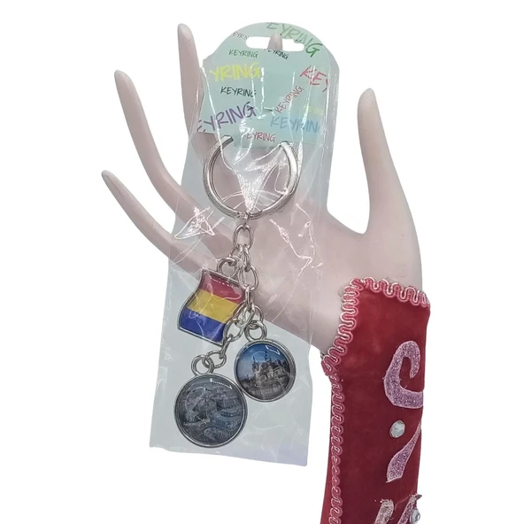 Romanya Üçlü Epoksi Metal Çift Taraflı Damla Anahtarlık Romania - Resim 2