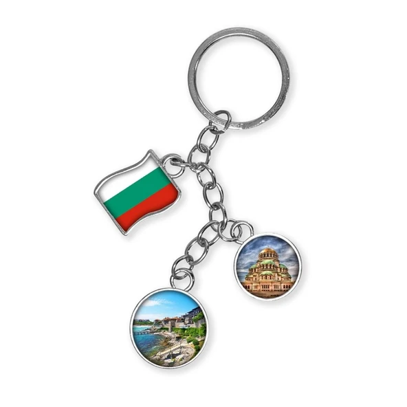 Bulgaristan Üçlü Epoksi Metal Çift Taraflı Damla Anahtarlık Bulgaria ürün görseli