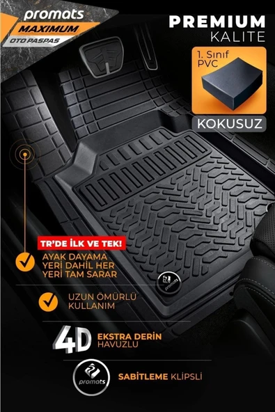 Mahir Otom Renault Clio 5 2020 Model Ve Sonrası Uyumlu Oto Paspas 4d Maximum (SİYAH) - 1