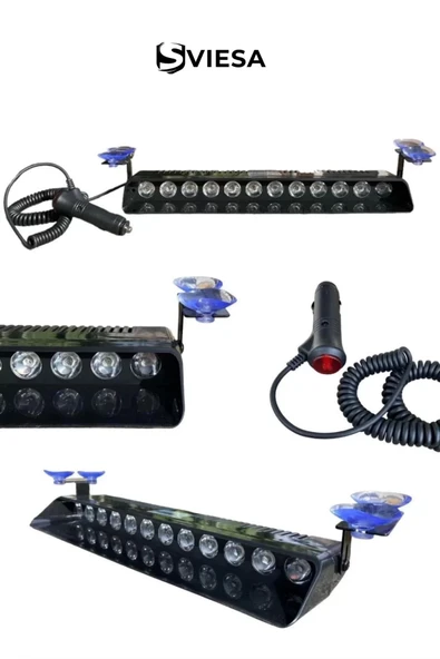 S12 Kırmızı Mavi Beyaz Yanan Cam İçi Led 12 Ledli Vantuzlu Çakmaklık Girişli 12 Volt - 2