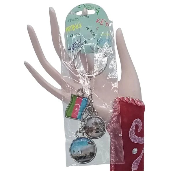 Azerbaycan Üçlü Epoksi Metal Çift Taraflı Damla Anahtarlık Azerbaijan - Resim 2