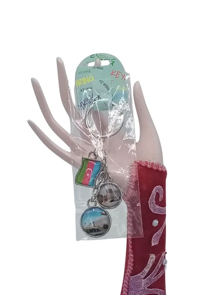 Azerbaycan Üçlü Epoksi Metal Çift Taraflı Damla Anahtarlık Azerbaijan - Resim 5