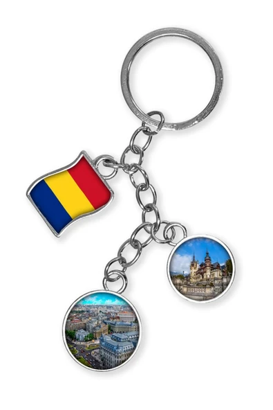 Romanya Üçlü Epoksi Metal Çift Taraflı Damla Anahtarlık Romania - Resim 4