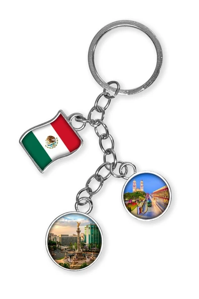 Meksika Üçlü Epoksi Metal Çift Taraflı Damla Anahtarlık Mexico - Resim 4