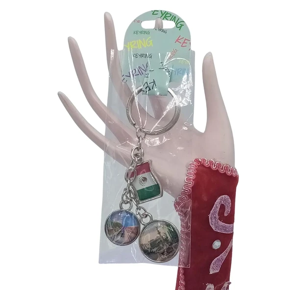 Meksika Üçlü Epoksi Metal Çift Taraflı Damla Anahtarlık Mexico - Resim 2