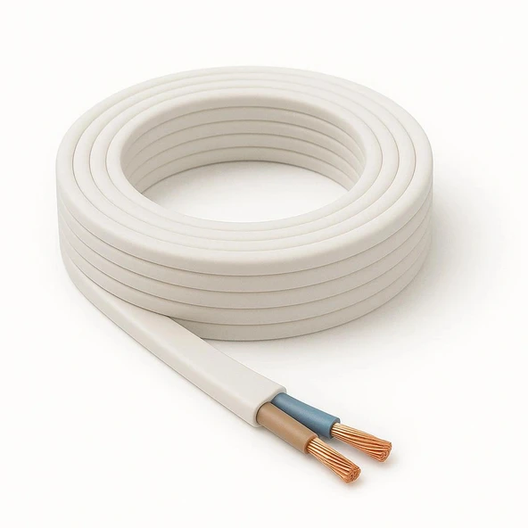 Aydınlatma Elektrik Kablosu Yassı Kablo (2x0,50 TTR Balık Sırtı Tip) (Tam Bakır) Beyaz 3 Metre - 1