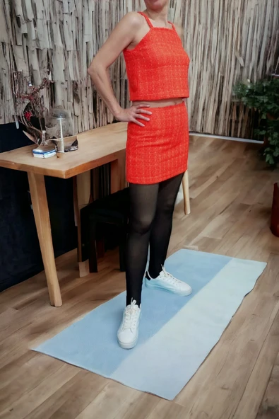 2li Orange Yüksek Bel Etek Askılı Bluz Takım - 2