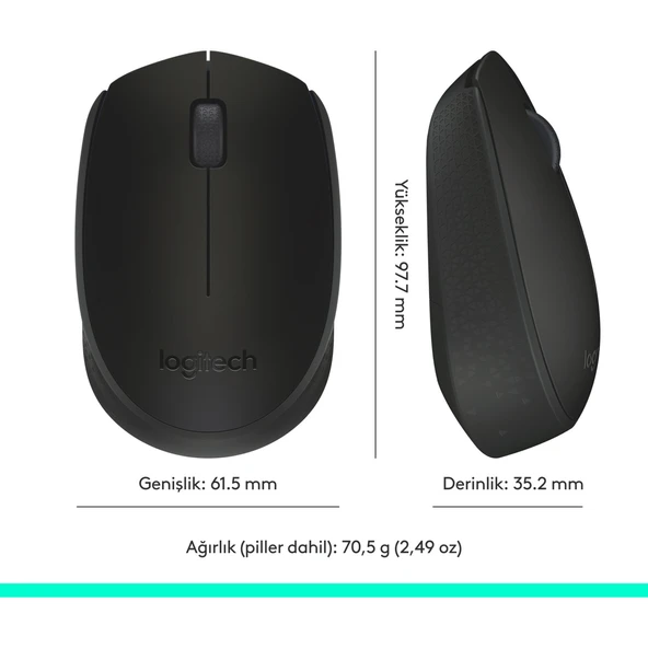 M171 USB Alıcılı Kablosuz Kompakt Mouse - Siyah - Resim 7