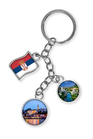 Sırbistan Üçlü Epoksi Metal Çift Taraflı Damla Anahtarlık Serbia - Resim 4