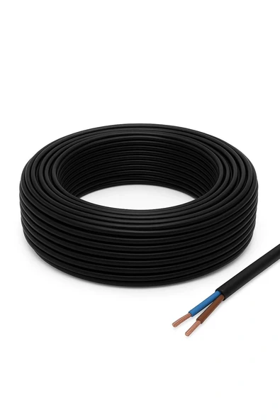 Aydınlatma Elektrik Kablosu (2x0,50 TTR Yuvarlak Tip) (Tam Bakır) Siyah 3 Metre