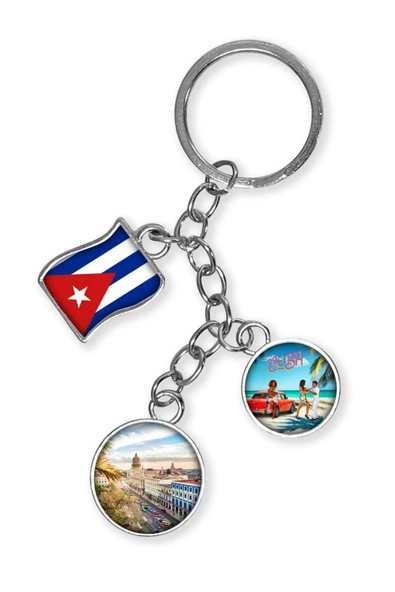 Küba Üçlü Epoksi Metal Çift Taraflı Damla Anahtarlık Cuba - Resim 4