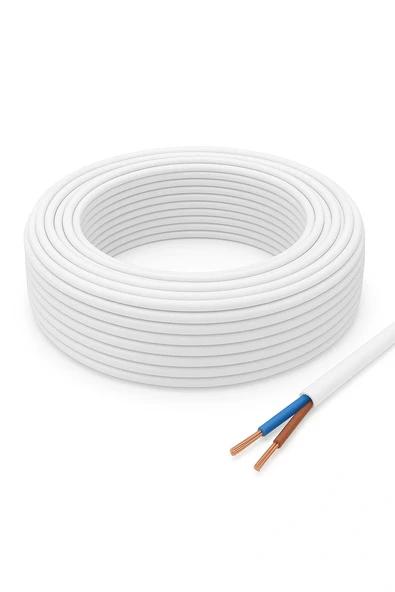 Aydınlatma Elektrik Kablosu (2x0,50 TTR Yuvarlak Tip) (Tam Bakır) Beyaz 3 Metre - 1