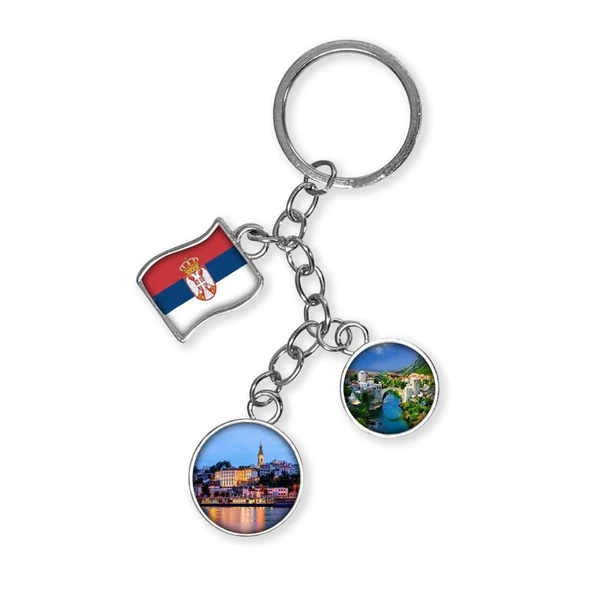 Sırbistan Üçlü Epoksi Metal Çift Taraflı Damla Anahtarlık Serbia ürün görseli