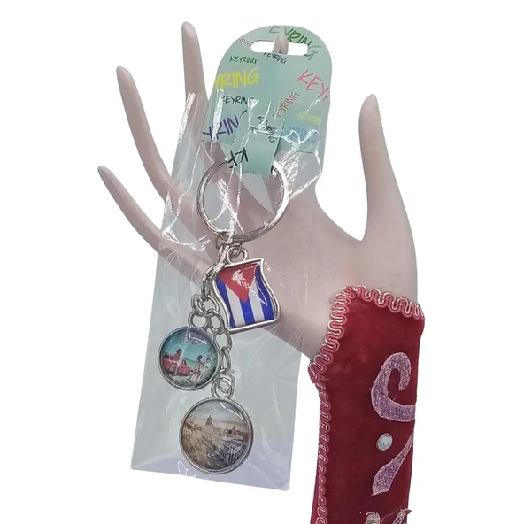 Küba Üçlü Epoksi Metal Çift Taraflı Damla Anahtarlık Cuba - Resim 2