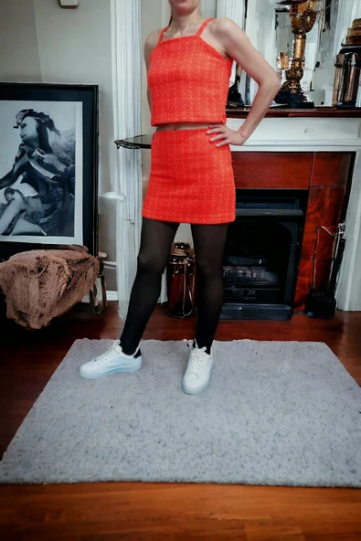 2li Orange Yüksek Bel Etek Askılı Bluz Takım - 4