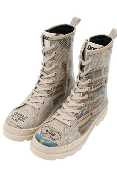 Kadın Vegan Deri Bej Fermuarlı Uzun Bot The Wise Owl Tasarım - 2