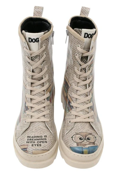 Kadın Vegan Deri Bej Fermuarlı Uzun Bot The Wise Owl Tasarım - 3