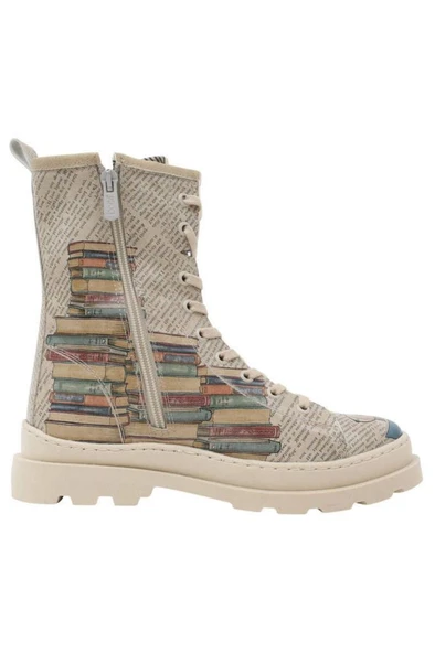 Kadın Vegan Deri Bej Fermuarlı Uzun Bot The Wise Owl Tasarım - 5