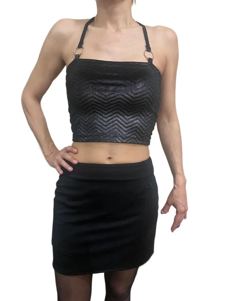 Siyah Kumaş Astarlı Fermuarlı Mini Dar Etek