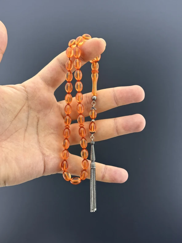 5,2 GR 925 AYAR GÜMÜŞ PÜSKÜL ATEŞ KEHRİBAR BEYZİ KESİM 7X10,50 - 2
