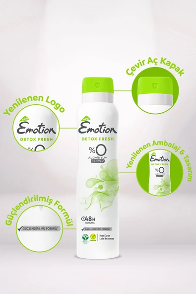 Emotion Detox Fresh Kadın Vegan Deodorant 6x150ml Leke Bırakmaz - Resim 3