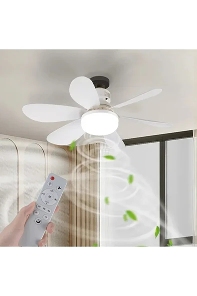 HELIOS Tavan Vantilatörü 36w Beyaz / Günışığı Ledli E-27 Duy a Takılabilen 5 Kanatlı Kumandalı Vantilatör 80-265v - 2