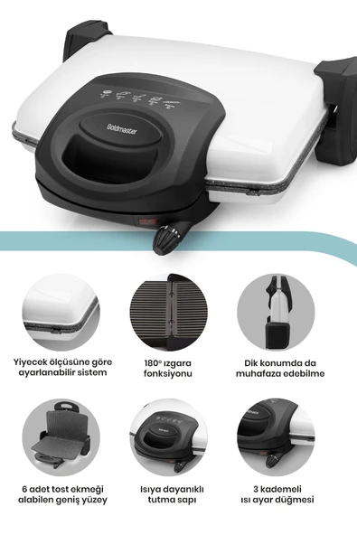 GOLDMASTER LEZZİTO BY-5401B TOST MAKİNESİ BEYAZ - Resim 4