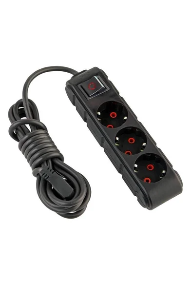 Ufo 3'lü Siyah Anahtar Akım Korumalı Grup Priz 1.5 mt Şok Korumalı Priz - Resim 2