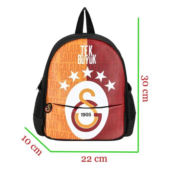 Galatasaray 2 Bölmeli 5 Yıldızlı Tek Büyük Suni Deri Anaokulu Çantası + Beslenme Çantası - Resim 5