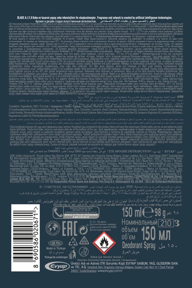 Blade Artificial Intelligence 2.0 Erkek Deodorant 6x150 ml Leke Bırakmaz - 7
