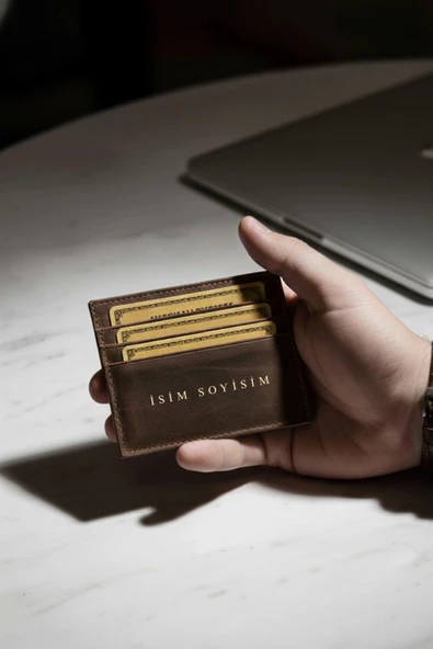 İsim Baskılı Hakiki Deri Kartlık & Cüzdan | 6 Kart Kapasiteli Crazy Kahverengi - Resim 5