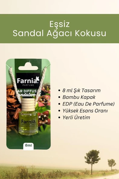 Farnia Yüksek Esanslı Askılı Araç Kokusu EDP Parfüm Sandal Ağacı 8 Ml 3 Adet Avantaj Paketi - 4