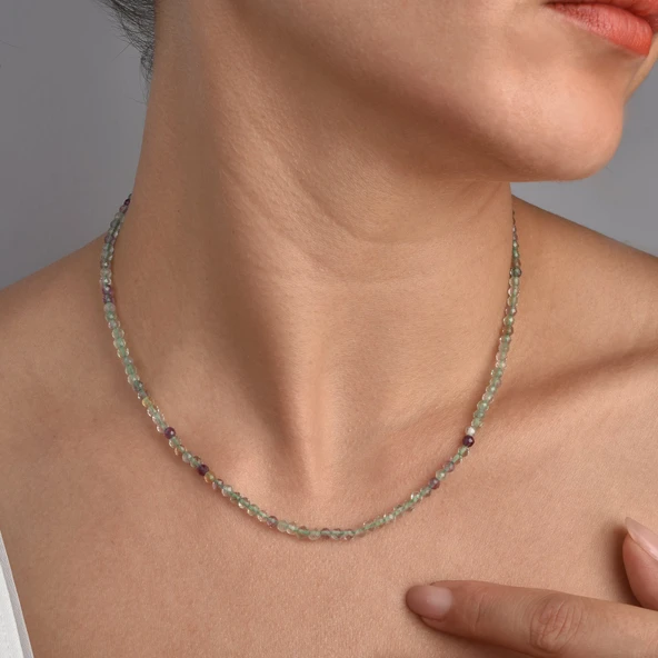 925 Ayar Gümüş Altın Kaplama Doğal Fluorit Taşlı Kolye - NGS00117 ürün görseli 1