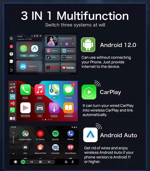 Ozmik Arabalar için Video Kutusu  Netflix, YouTube, CarPlay ve Android Auto  Tak ve Çalıştır - 4