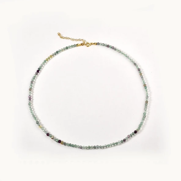 925 Ayar Gümüş Altın Kaplama Doğal Fluorit Taşlı Kolye - NGS00117 - Resim 5