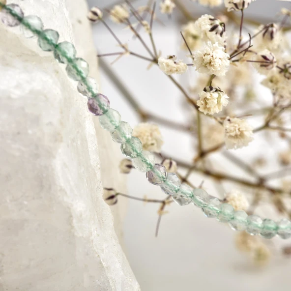 925 Ayar Gümüş Altın Kaplama Doğal Fluorit Taşlı Kolye - NGS00117 - Resim 4