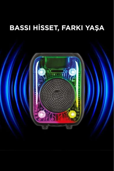 D66 Siyah Kablolu Mikrofonlu Bluetooth Hoparlör - 3