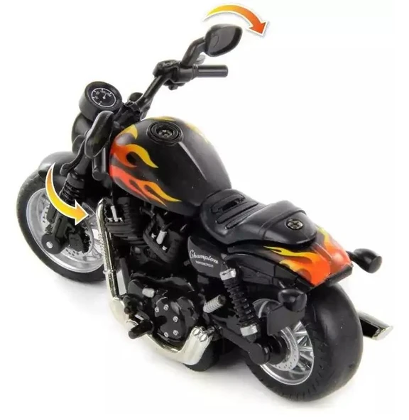Çek Bırak1:14 Die-Cast Clasic Motosiklet - Alev Desenli - 3