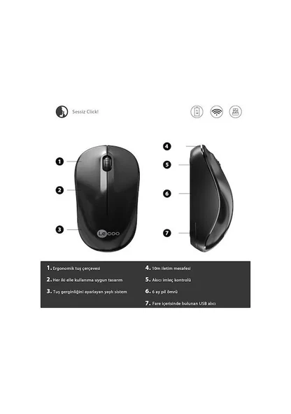 Lecoo WS206 Kablosuz 1200 DPI 3 Tuşlu Optik Mouse Siyah - 3