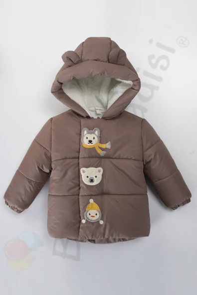 Su geçirmez İçi Kürklü Peluş Fermuarlı Kalın Kapüşonlu Şişme Kar Kışlık Erkek Bebek Mont Çocuk Kaban