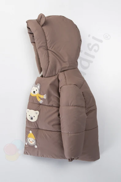 Su geçirmez İçi Kürklü Peluş Fermuarlı Kalın Kapüşonlu Şişme Kar Kışlık Erkek Bebek Mont Çocuk Kaban - 3