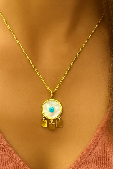 Sedef Detaylı Nazar Göz Kolye ürün görseli 1