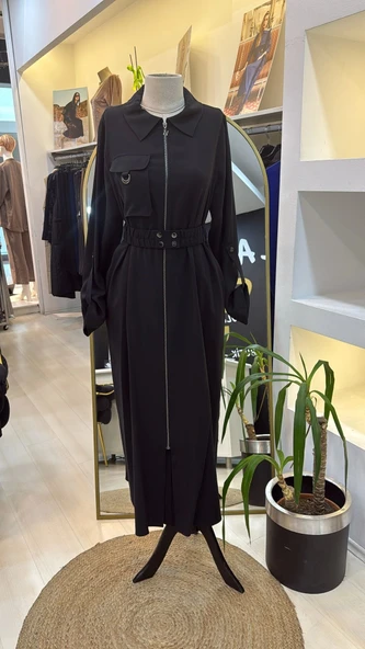 Nuss Tam Boy Fermuarlı Elbise - Siyah 2001 - 4