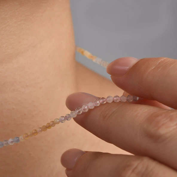 925 Ayar Gümüş Altın Kaplama Minimal Doğal Morganit Taşlı Kolye - NGS00120 - 3