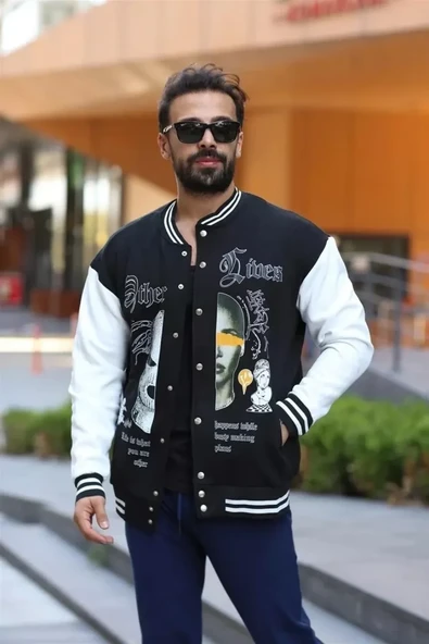 Erkek Oversize Kolej Ceket - Siyah - Resim 3