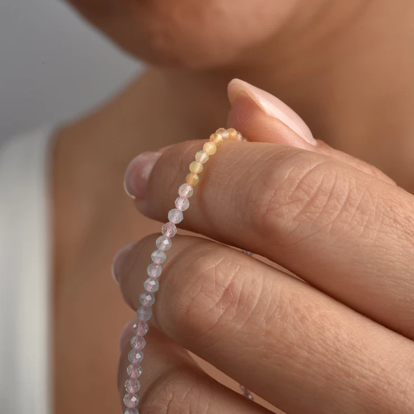 925 Ayar Gümüş Altın Kaplama Minimal Doğal Morganit Taşlı Kolye - NGS00120 - 6