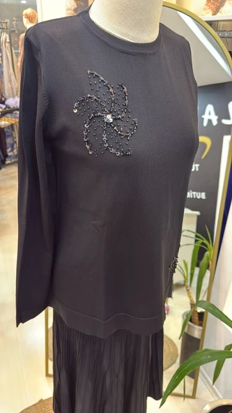 Nuss Boncuk İşlemeli Pilise Etekli Merserize Takım 1352 - Resim 9