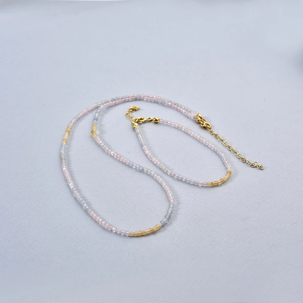 925 Ayar Gümüş Altın Kaplama Minimal Doğal Morganit Taşlı Kolye - NGS00120 - 5