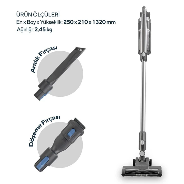 Kumtel Mavi Kablosuz Şarjlı Dik Süpürge HVC-15 - Resim 2